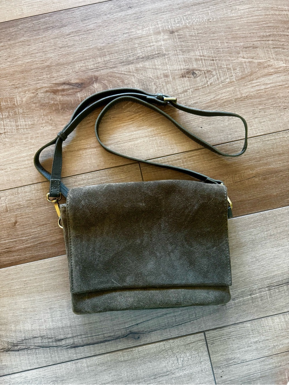 Dark Olive Leather Suede Crossbody Shoulder Bag